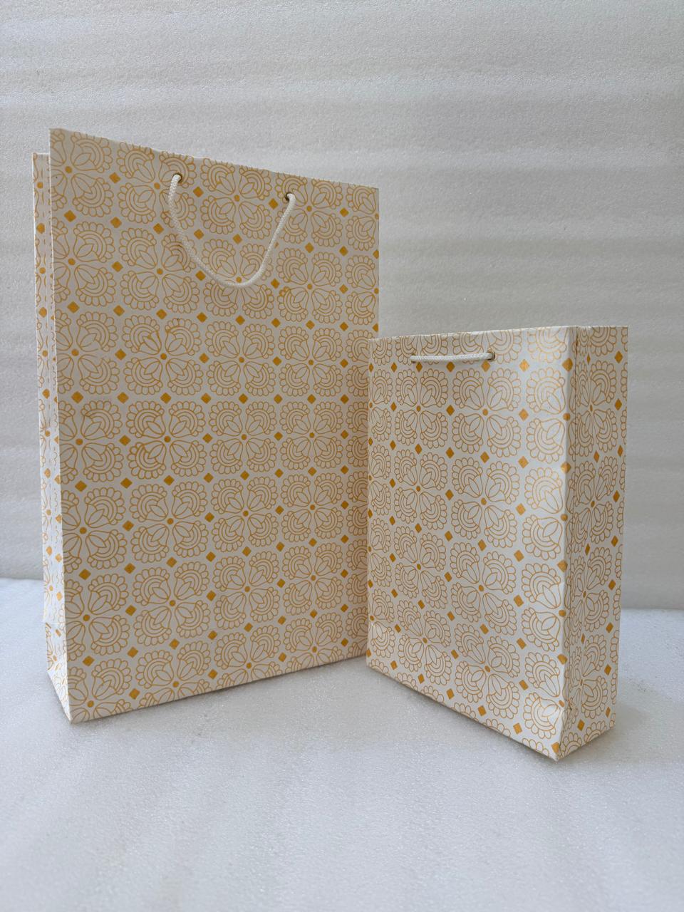 Golden Flower and Mandaram Printed Paper Carry Bag